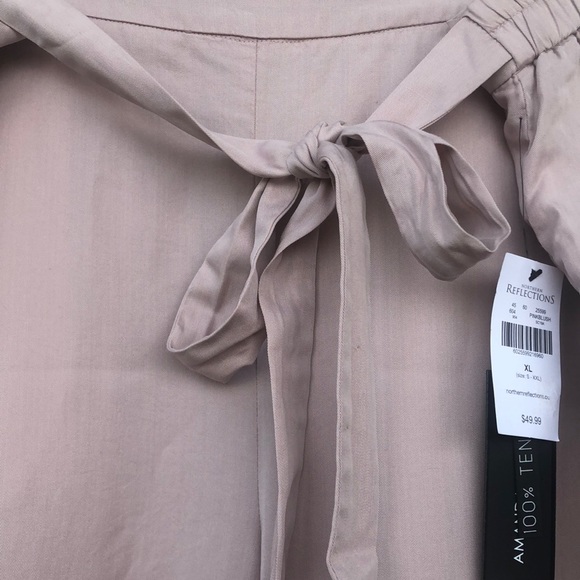 Wide Leg Pale Pink Tie Up Pants - Picture 3 of 11